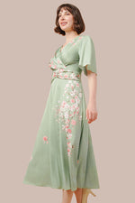 Stretch Georgette SAKURA Flare Dress with Bell Sleeves