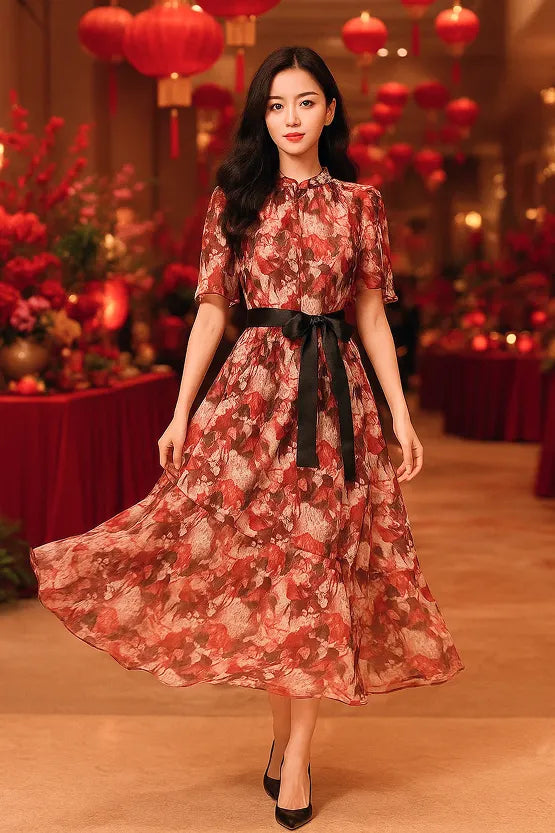 Stretch Chiffon: Passion Mandarin Long Mermaid Dress