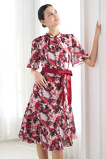 Stretch Chiffon: Passion Mandarin Mermaid Dress - flowing orange chiffon gown with a form-fitting bodice and flared skirt.