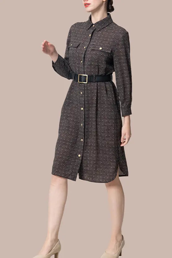 Oshima Tsumugi Design Stretch Georgette: Shirt Dress