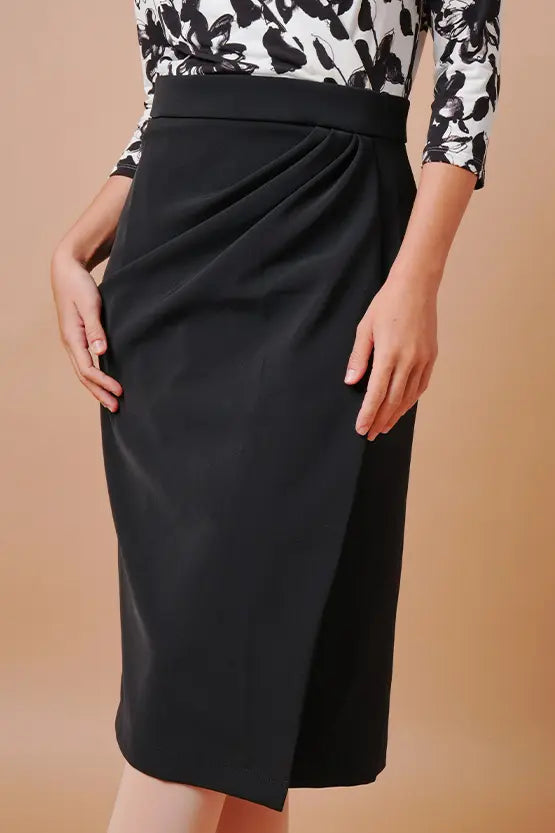 Stretch Jersey x Smart Stretch: Stretch Jersey × Smart Stretch - Shadow Flower × Black Asymmetrical Dress