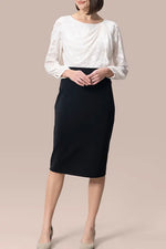 Cut Jacquard x Space Material: White X Black Decollete Tuck Dress