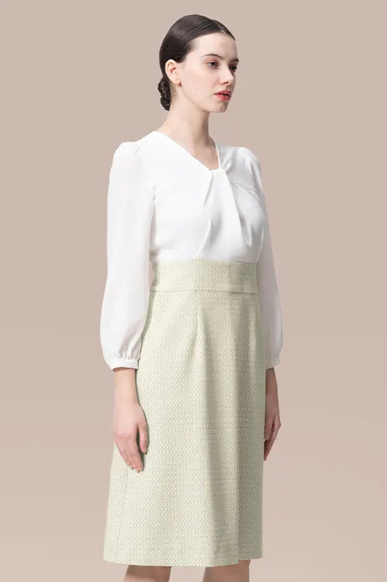 Stretch Georgette x Lame Jacquard:Twisted Trapezoid Dress