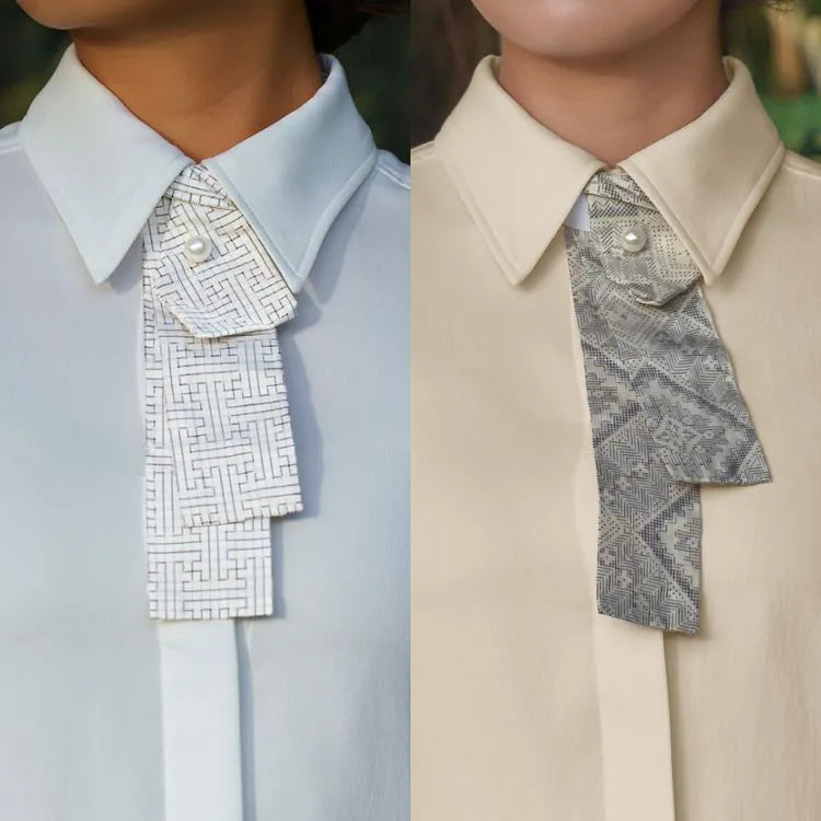 Luxuriously crafted with authentic white Oshima Tsumugi silk, featuring an elegant detachable bow tie