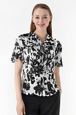 Stretch Chiffon: Stretch Chiffon Shadow Flower Frill Blouse