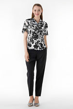 Stretch Chiffon: Stretch Chiffon Shadow Flower Frill Blouse