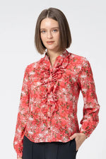 Stretch Chiffon: Ruffle Long-Sleeve Blouse