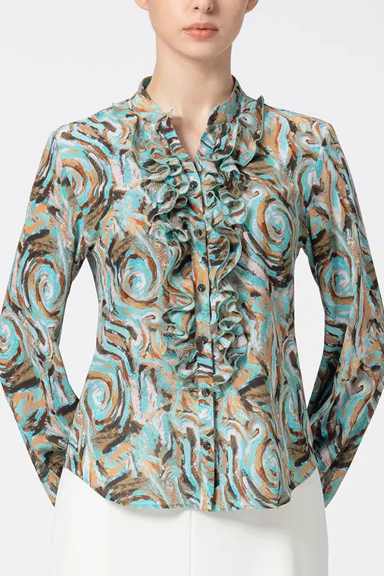 Stretch Chiffon: Ruffle Long-Sleeve Blouse