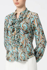 Stretch Chiffon: Ruffle Long-Sleeve Blouse