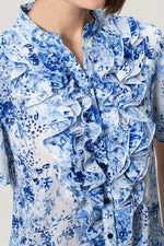 Stretch Chiffon: Frill Short-Sleeve Blouse