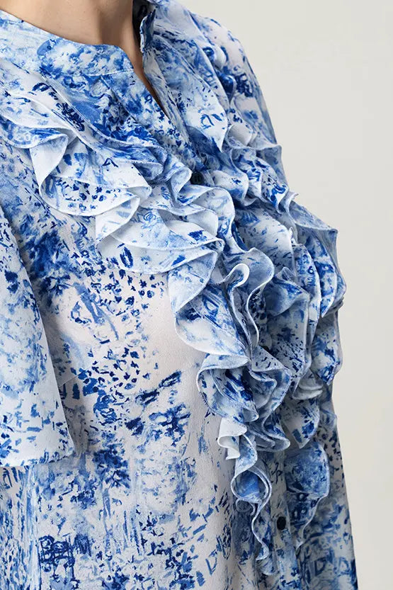 Stretch Chiffon: Frill Short-Sleeve Blouse