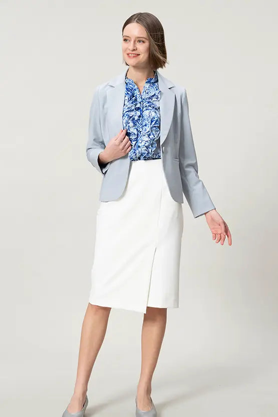 Stretch Chiffon: Frill Short-Sleeve Blouse