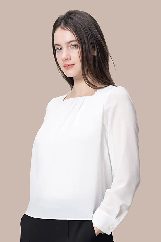 Stretch Chiffon: Square Neck Top