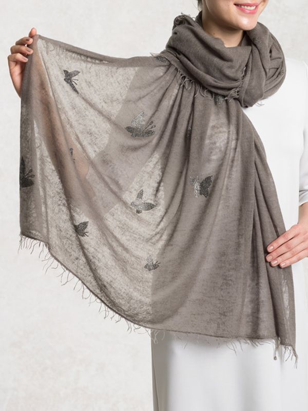 Mouse Grey Cashmere Butterfly Scarf