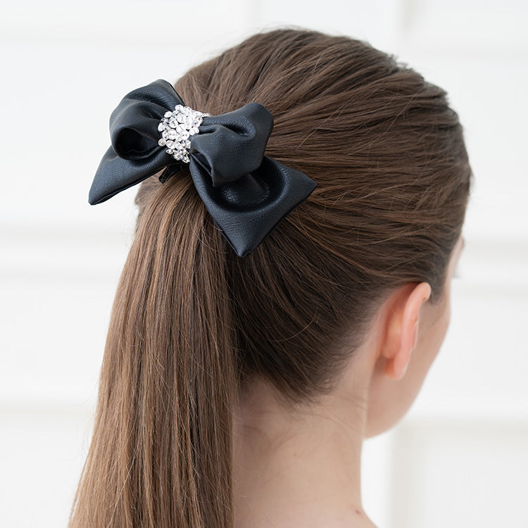 Black Vegan Leather "Puffy" Ribbon Scrunchie