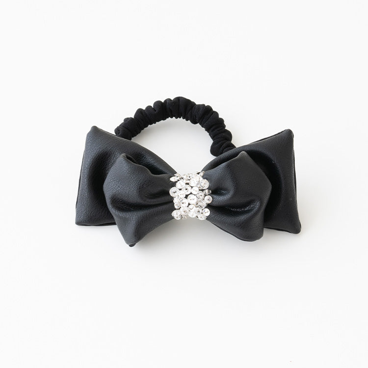 Black Vegan Leather "Puffy" Ribbon Scrunchie