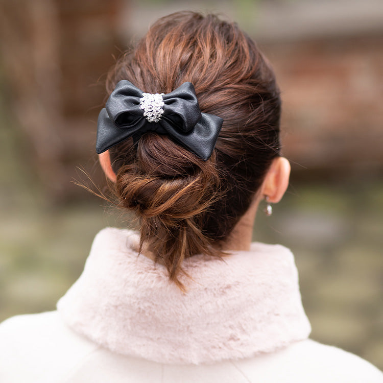 Black Vegan Leather "Puffy" Ribbon Scrunchie