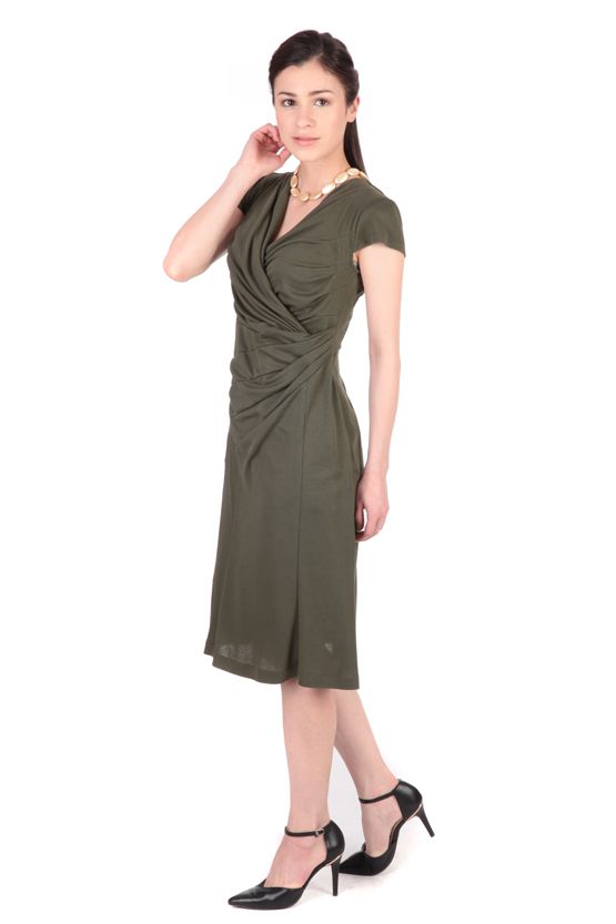 Olive Waist Gathered Dress - Sold Out