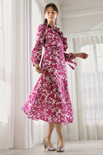 Stretch Chiffon: Pink Flower Chiffon Frill Long