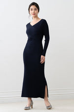 Long Length: Dark Navy Long Cross Knit Dress