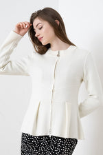 Washable Knit: Washable Knit: White Kanazawa-Made Peplum Knit Cardigan