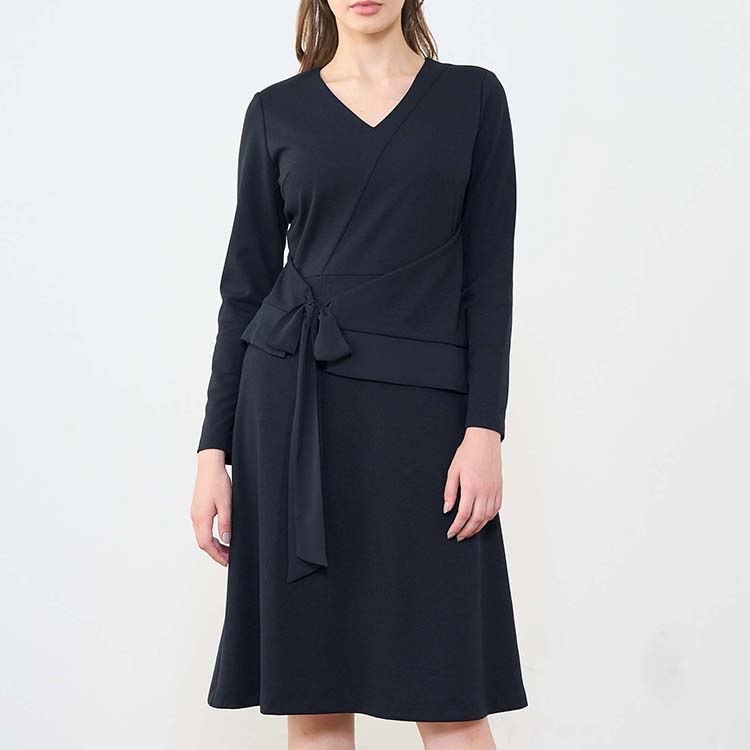 Double Jersey Red V-Neck A-Line Dress