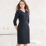 Double Jersey: Double Jersey White V-Neck I-Line Dress