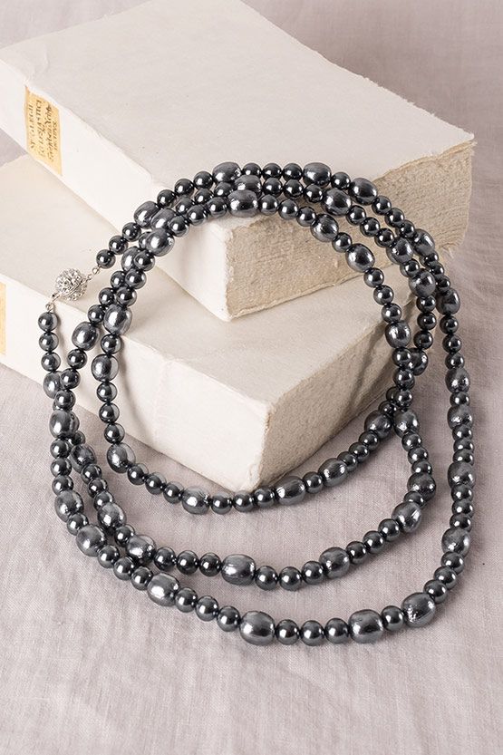 Elegance Gray Lightweight Balsa Pearl Long Necklace (61G)