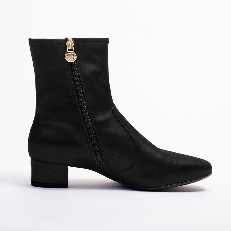 Black Vegan Suede Fluffy Flat Boots