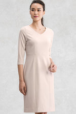 All-Season Material: Pink V-Neck I-Line Dress