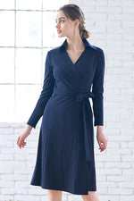 Navy Collared Wrap Dress