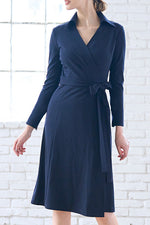 Navy Collared Wrap Dress