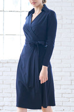 Navy Collared Wrap Dress