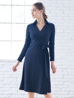 Navy Collared Wrap Dress