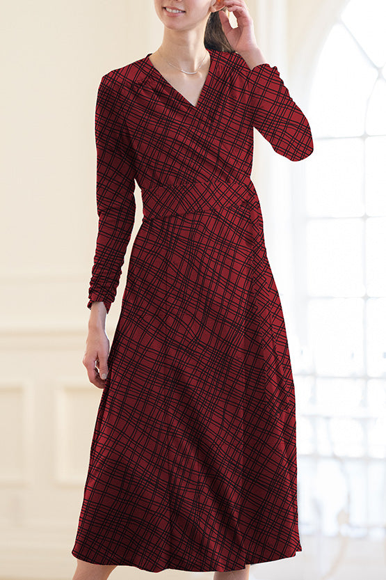 Red Check Cache-Coeur Ribbon Dress