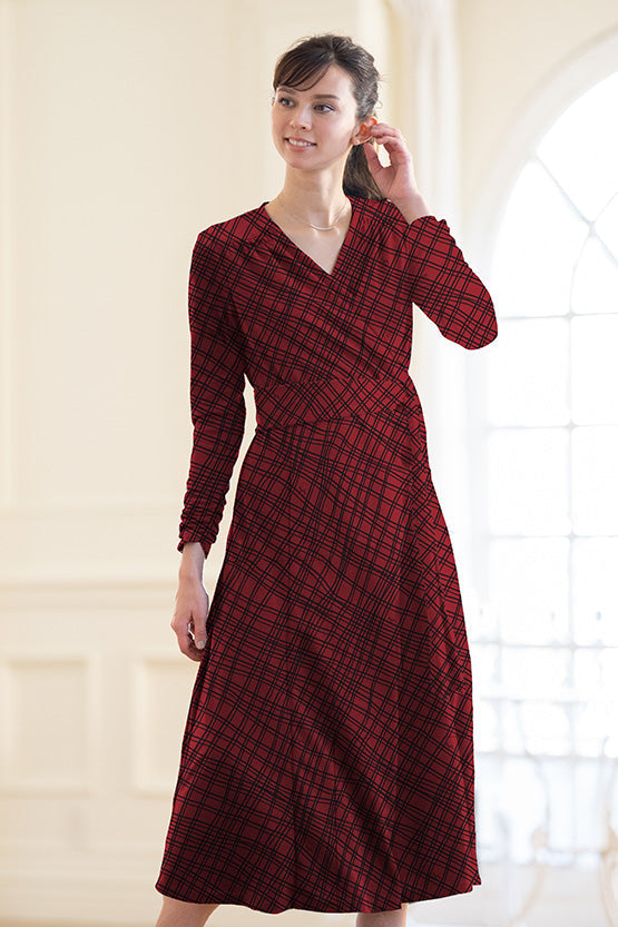 Red Check Cache-Coeur Ribbon Dress