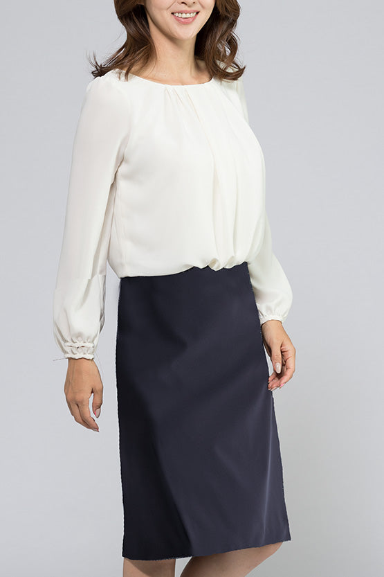 Smart Stretch: Smart Stretch White X Navy Blousing Dress