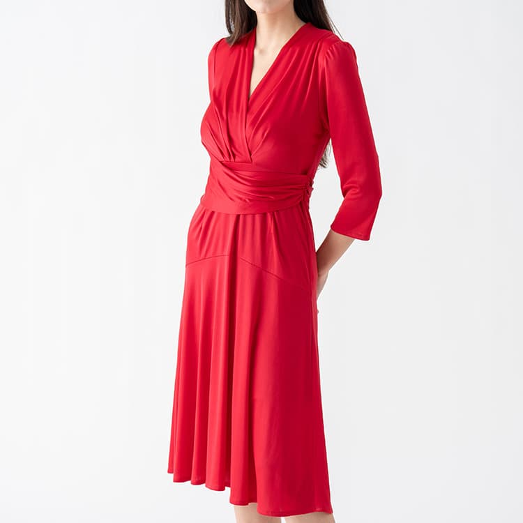 The wrap top and A-line create a super feminine look.