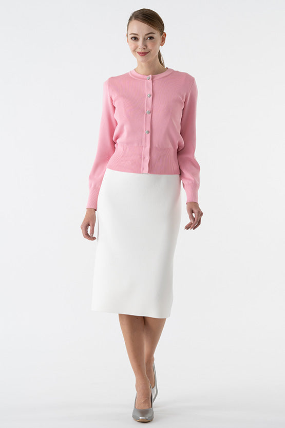 Flower Metal Button Kanazawa Waist Shape Cardigan