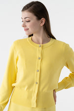 Flower Metal Button Kanazawa Waist Shape Cardigan