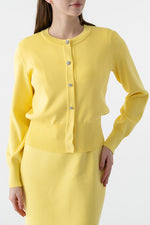 Flower Metal Button Kanazawa Waist Shape Cardigan