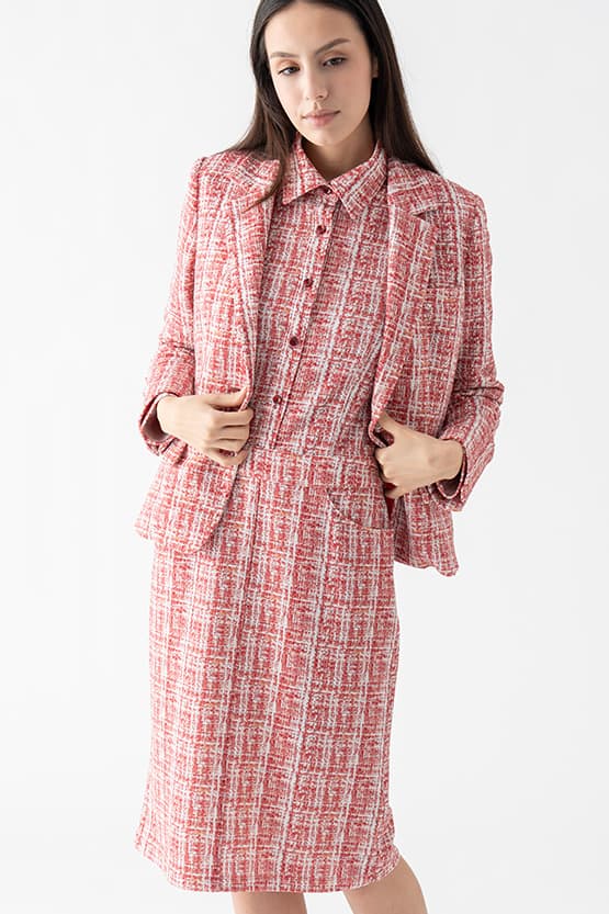 Tweed Print Relaxed Sleeve Tailored Jacket