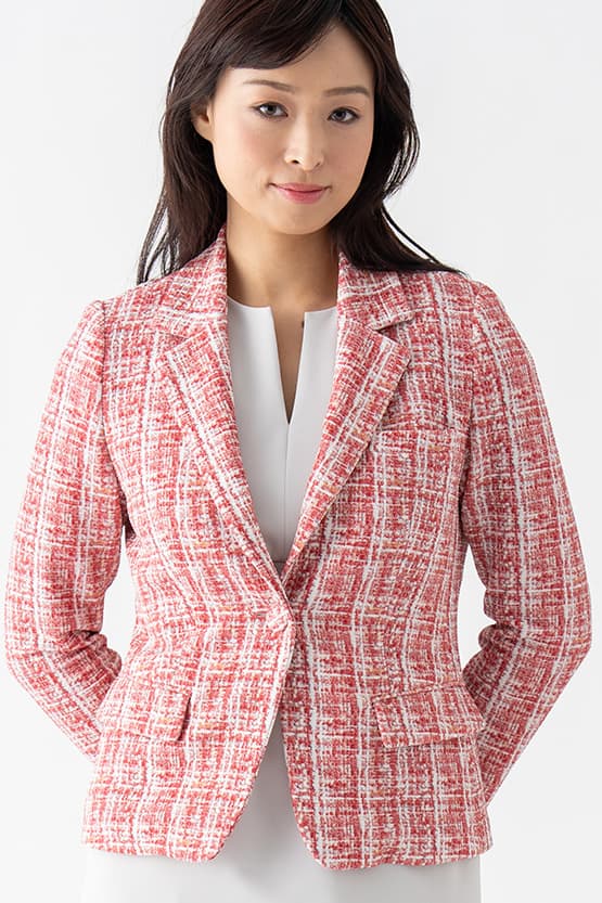 Tweed Print Relaxed Sleeve Tailored Jacket, showcasing a close-up of the fabric texture and sleeve detail.