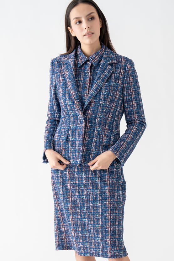 Tweed Print Relaxed Sleeve Tailored Jacket