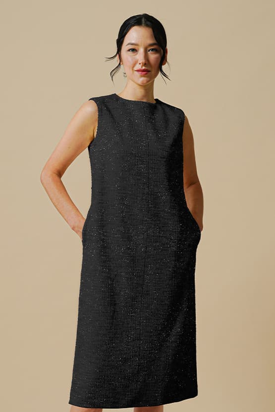 Cotton Blend Tweed: A-Line Sack Dress
