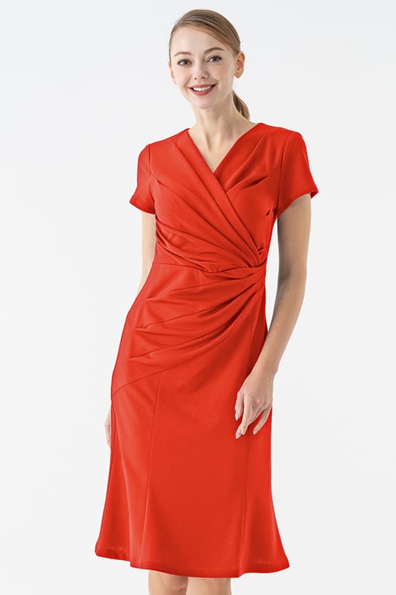 Ice Jersey Gathered Dress in a flowing silhouette with a draped neckline.