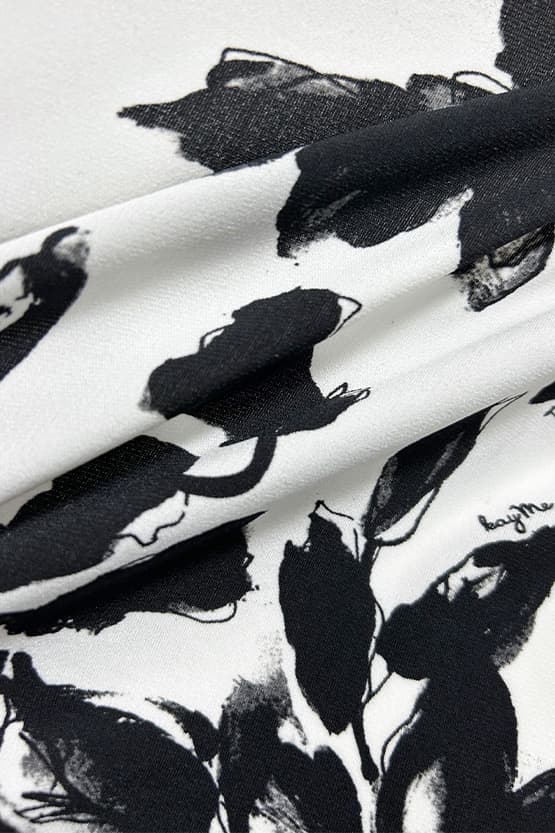 Stretch Jersey x Smart Stretch: Stretch Jersey × Smart Stretch - Shadow Flower × Black Asymmetrical Dress