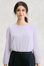 Stretch Chiffon: White Stretch Chiffon Round Neck Top