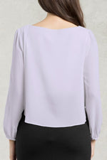 Stretch Chiffon: White Stretch Chiffon Round Neck Top