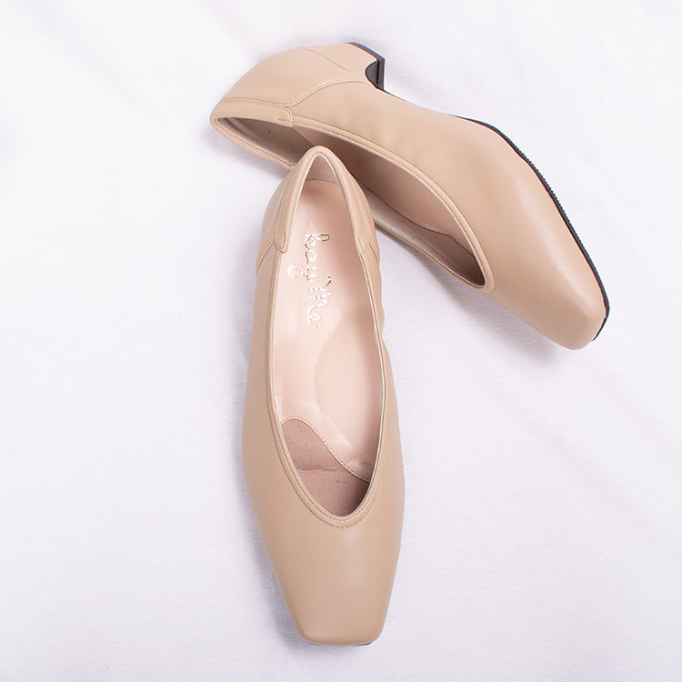 Beige Vegan Leather Fluffy Flats